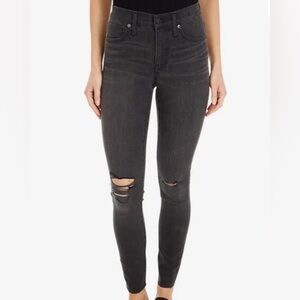 Madewell 9” High Rise Skinny Jeans Sz 29T Black Wash Distressed Raw Hem Grunge